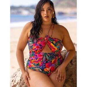 Eloquii Floral One Shoulder Cutout One Piece Swimsuit Tropical Print Size 16 XL